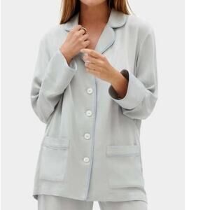 SLEEPER Ash Gray Party Pajama Top Shirt Long Sleeve Mother of Pearl - Small